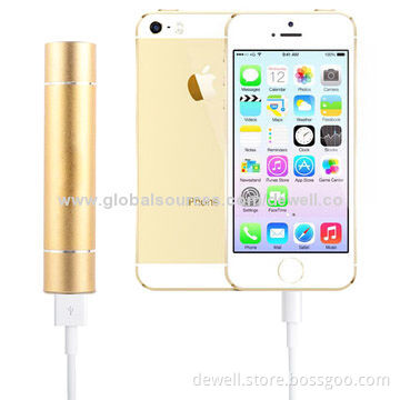 2,600mAh Metal Case Gold Color Power Bank with 100 Lumens LED Light, Multi-color, Slim Size
